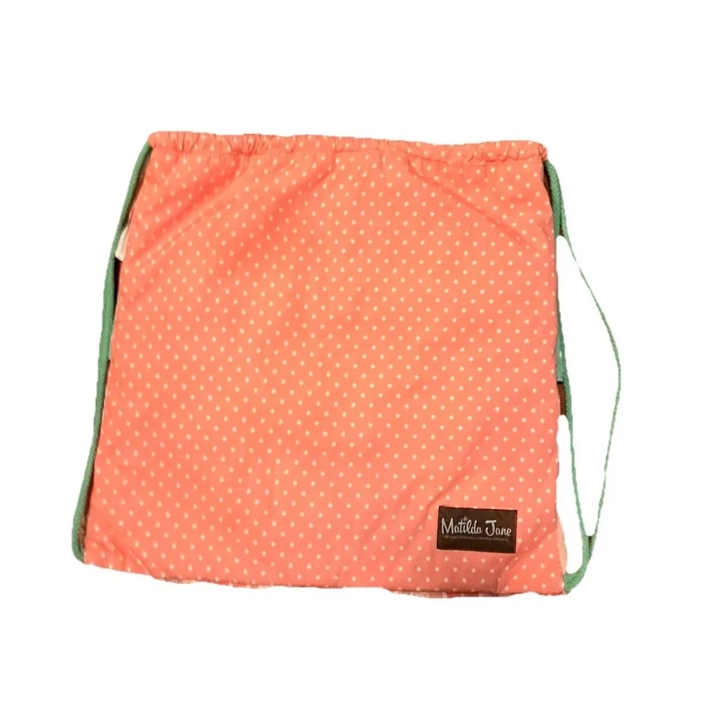 Matilda Jane Backpack Pink Polka Dot Drawstring Bag Ruffle Cotton Floral Cottage